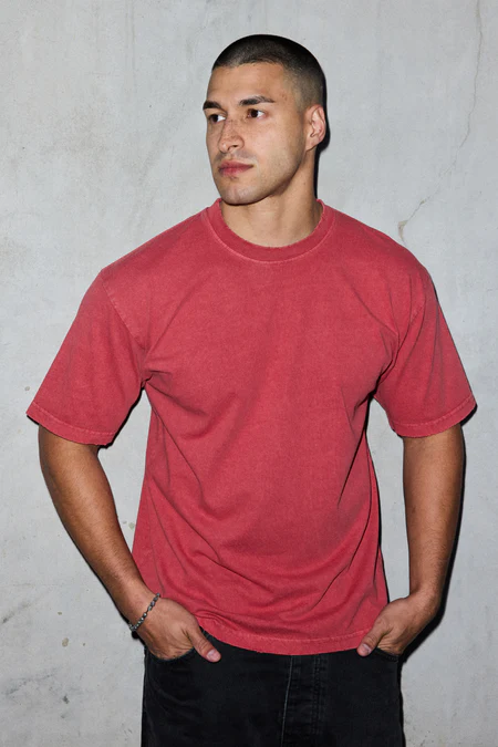Distressed Blank T Shirt Red