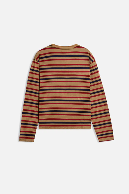 Striped Long Sleeve T Shirt Tan